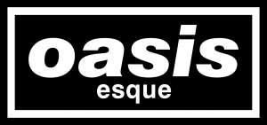 Logo reading 'OASISesque' in bold, slanted Helvetica Black Oblique font, styled identically to the classic Oasis logo with a black rectangular background.